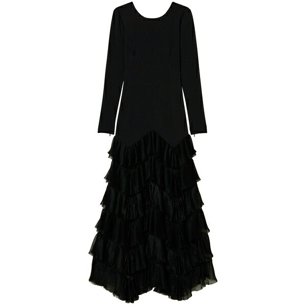 ツイン書き割り レディース 衣裳 トップス Pleated tulle flounces maxi dress Black