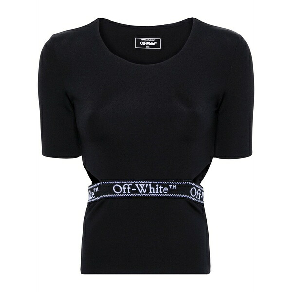 象牙色 レディース プルオーバー トップス Logo-tape open-back t-shirt Black