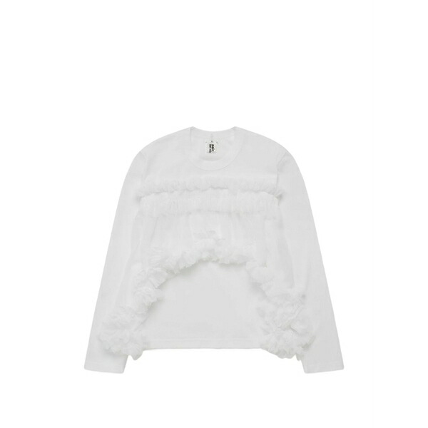 ノワール ケイ ニノミヤ レディース Tシャツ トップス Ruffled tulle-overlay t-shirt White|asty