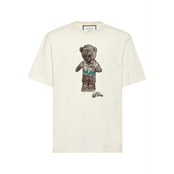 フィリップ飾り気の無い メンズ プルオーバー トップス Teddy bear-embellished t-shirt White