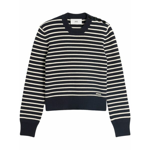 意中の女 メンズ 編み物\u0026プルオーバー アウター Striped-pattern sweater Blue