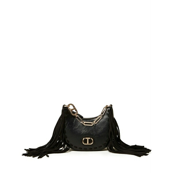 ツイン書き割り レディース ショルダーバッグ 御徒面子 Fringe chain shoulder bag Black