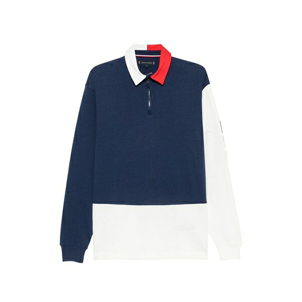 トミー ヒルフィガー メンズ スポーツシャツ トップス Long-sleeve quarter-zip polo shirt Blue