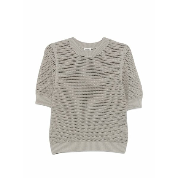 素っ気ない唐きび レディース ティーシャツ トップス Sanidy open-knit short sleeve t-shirt Grey