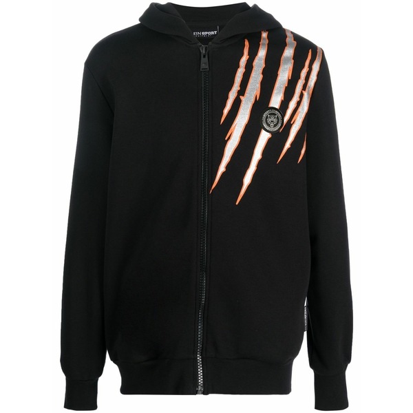 飾り気のない運動競技 メンズ パーカー・スウェットシャツ アウター Scratch-print long-sleeved hoodie Black