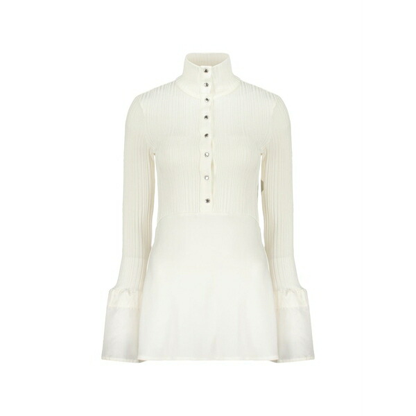 エラリー レディース Tシャツ トップス Ribbed-knit flared-cuff top White|asty