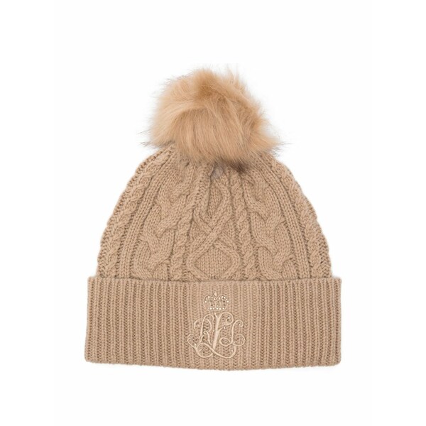 ラルフローレン レディース かぶり笠 付属品 Cable-knit pompom beanie  Brown