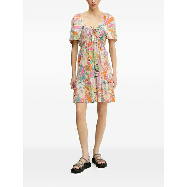 下唇長い巻き毛 レディース 衣裳 トップス Cala vadella floral-print ruffled mini dress Neutrals