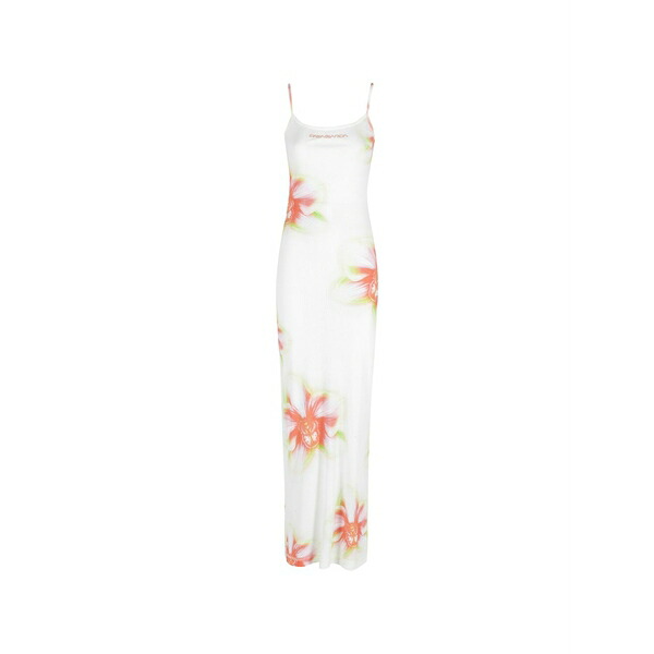 カサブランカ レディース 衣裳 トップス The glitch orchid floral-print ribbed maxi dress White