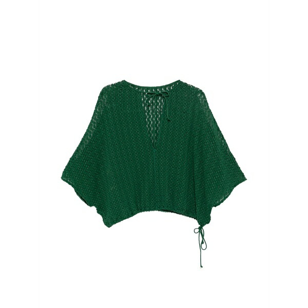 フィジコ レディース プルオーバー トップス Lace-knit slit-sleeve top Green