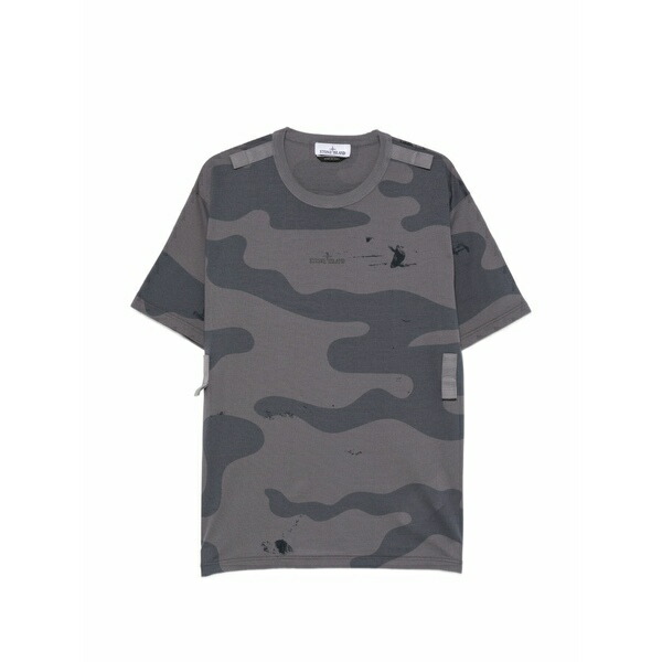 ストーンアイランド メンズ ティーシャツ トップス Camouflage-print logo-print t-shirt Grey