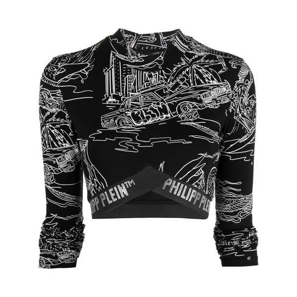 フィリップ飾り気の無い レディース カットソー トップス Graphic logo jogging top Black