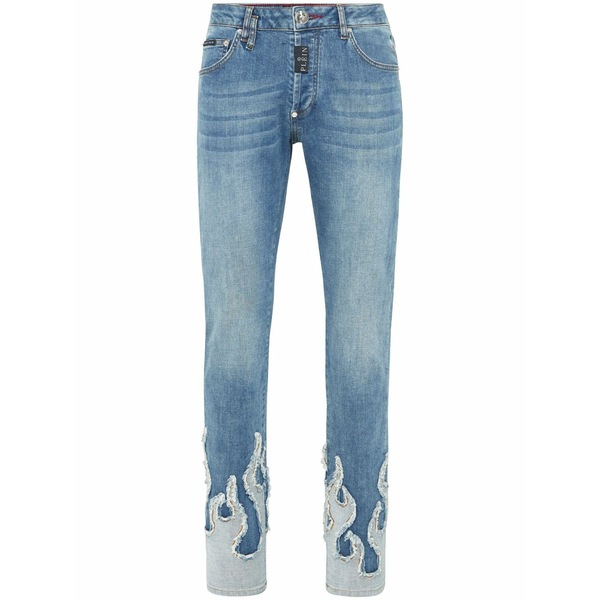 フィリップ飾り気のない メンズ ジーンズズボン下 ボトムス Flame-appliqu￡ jeans Blue