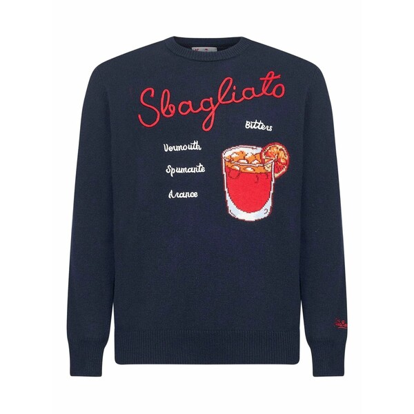 エムシーツーセイントバース メンズ 編み物\u0026プルオーバー アウター Drink-motif embroidered sweater Blue