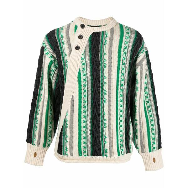 アーダーエラー メンズ ジレー アウター Frema striped-knit buttoned jumper Black