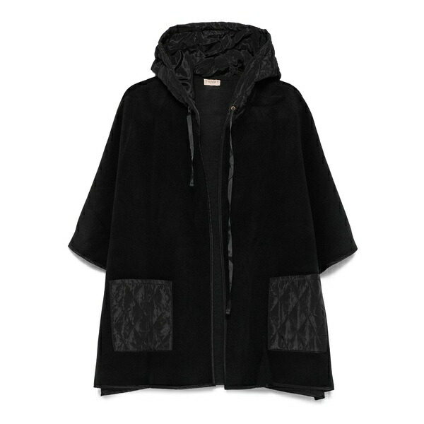 ツイン書き割り レディース 上衣＆上衣 アウター Quilted-pocket hooded jacket Black