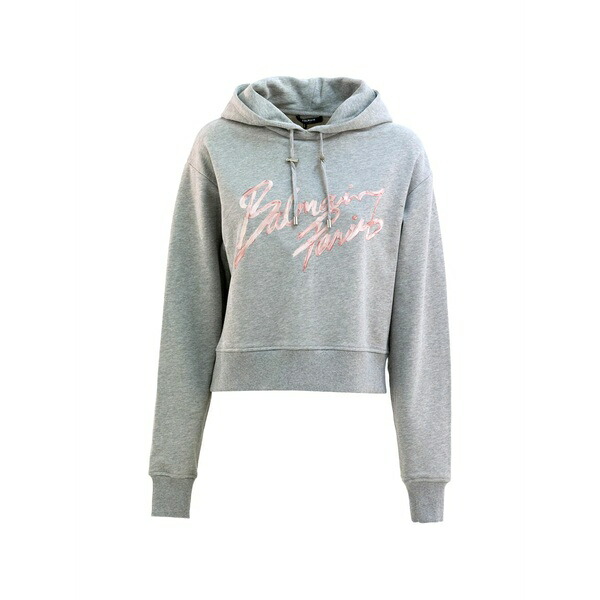 バルマン レディース パーカー・スウェットシャツ アウター Logo-embroidered hoodie Grey