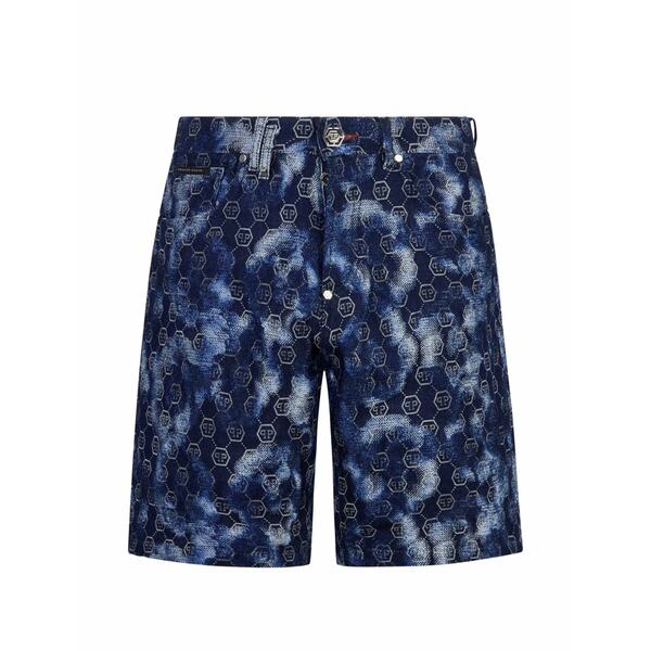 フィリップ飾り気のない メンズ 心地よいズボン下 ボトムス Monogram-pattern denim shorts Blue