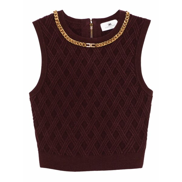 エリザベスフランキ レディース プルオーバー トップス Chain-embellished diamond-pattern crop top Red