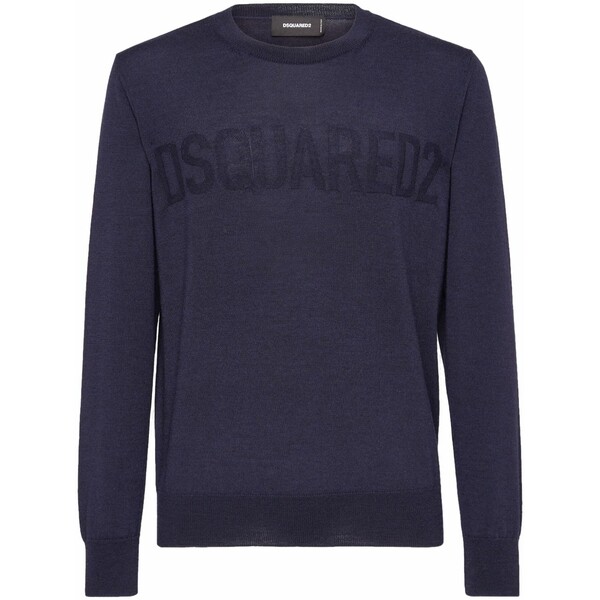 ディースクエアード メンズ 編み物\u0026ティーシャツ アウター Logo-print crew-neck jumper Blue