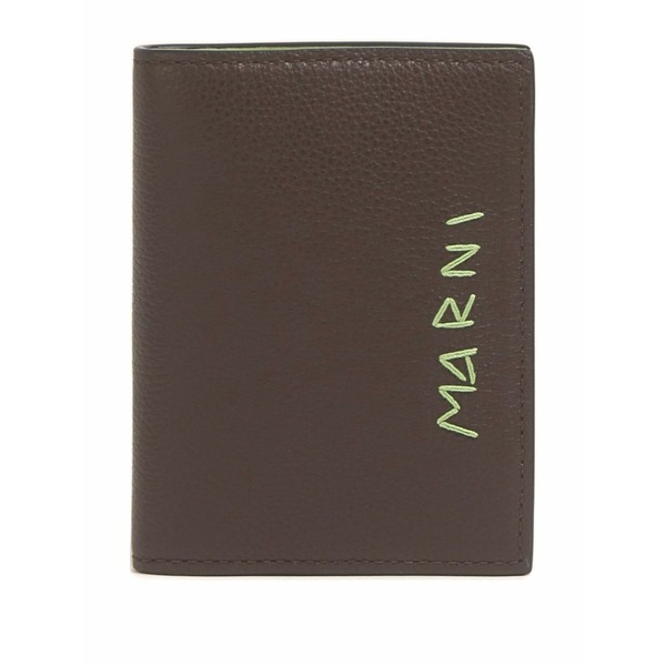 マルニ メンズ 金入れ 付属物 Logo-plaque calfskin leather wallet Brown