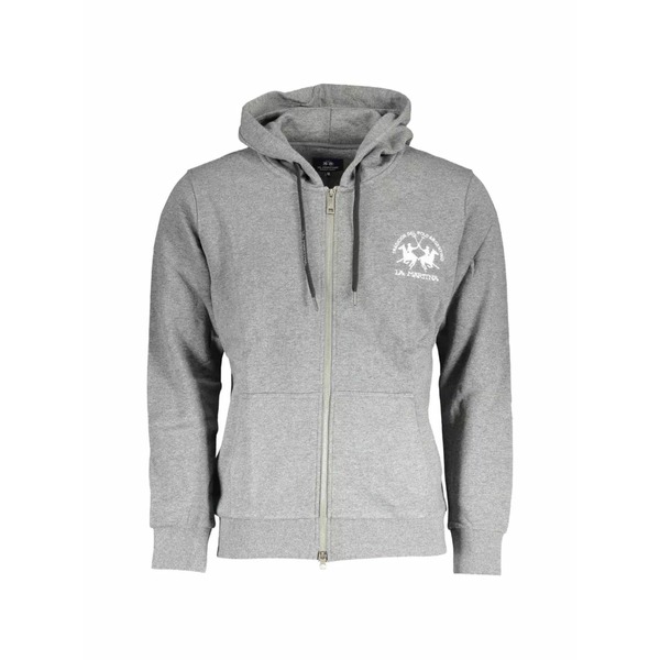 ラ マルティーナ メンズ パーカー・スウェットシャツ アウター Logo-embroidered zip-up hoodie Grey