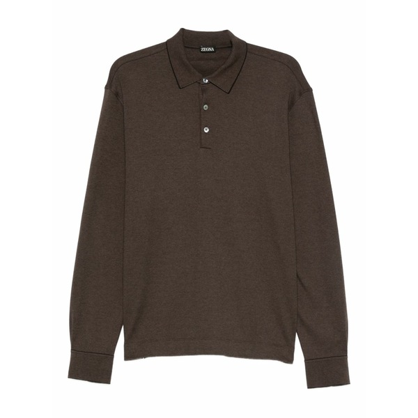 ゼニア メンズ スポーツシャツ トップス Long-sleeve polo shirt Brown