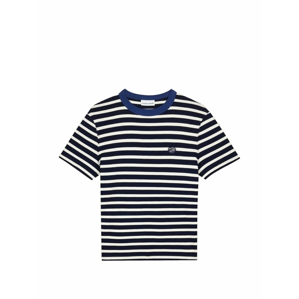 メゾンラビッシュ レディース プルオーバー トップス Pears striped heart-patch t-shirt Blue