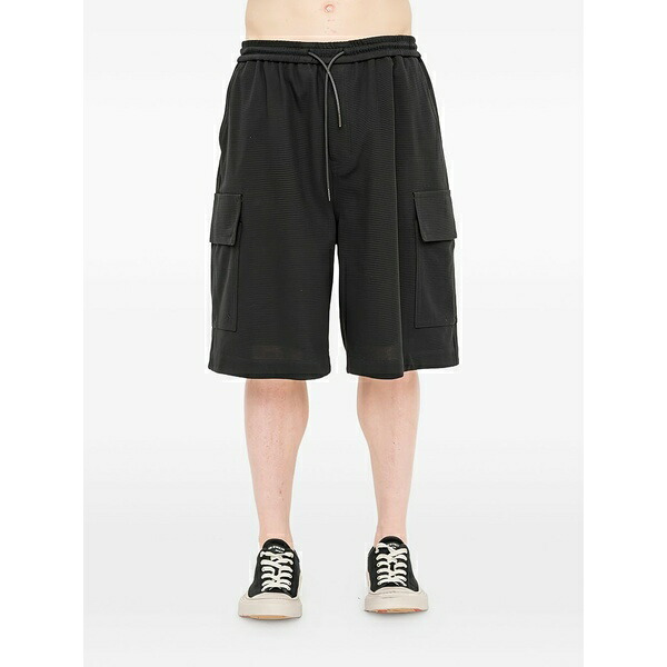 ジュン・ジー メンズ 心地好いズボン下 ボトムス Cargo-pocket drawstring shorts Black