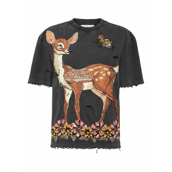 フィリッププレイン レディース Tシャツ トップス Deer-print sequin-embellished t-shirt Black|asty