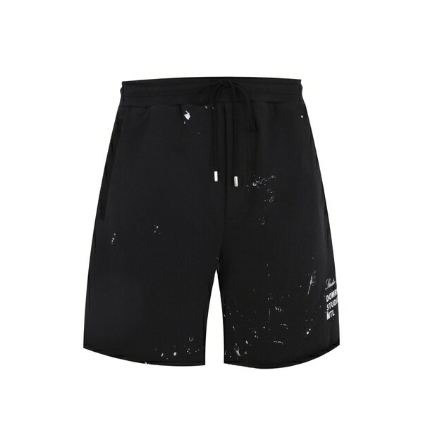 ドムレベル メンズ 心地好いズボン下 ボトムス Paint-splatter logo-print shorts Black