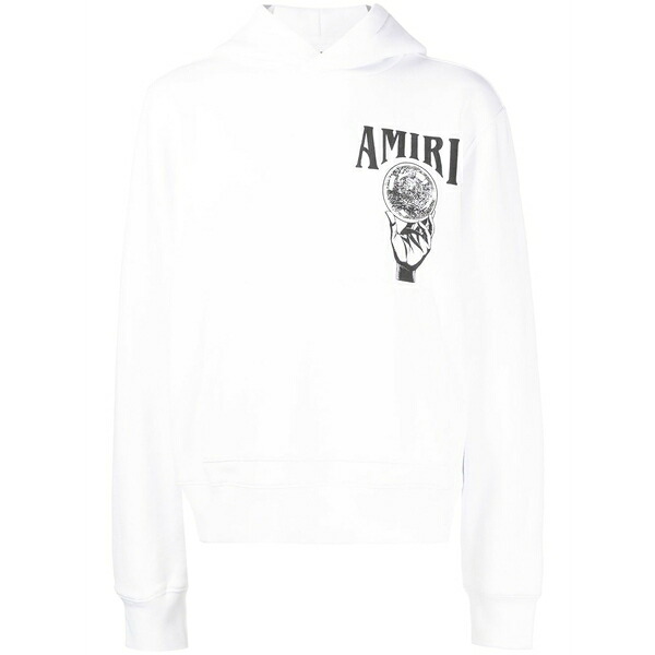 アミリ メンズ パーカー・スウェットシャツ アウター Logo-print cotton hoodie White