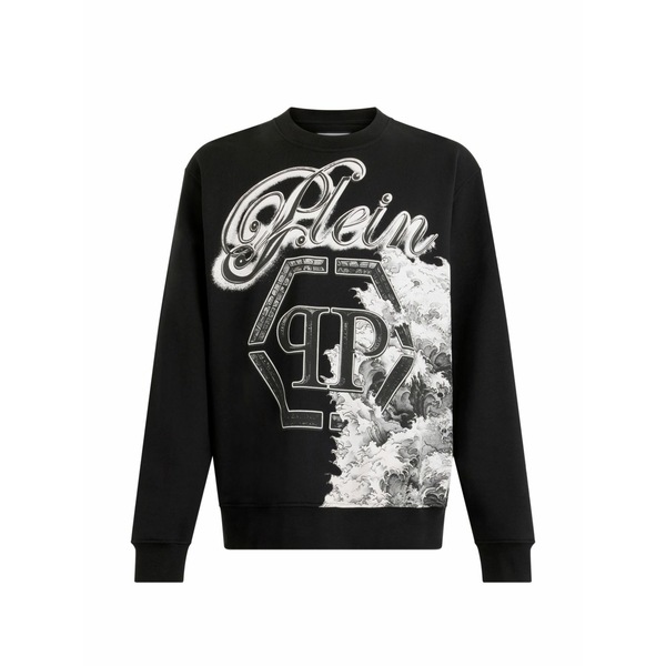 フィリップ飾り気のない メンズ パーカー・スウェットシャツ アウター Crew-neck graphic sweatshirt Black