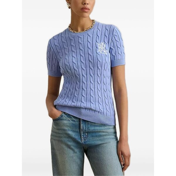 ラルフローレン レディース プルオーバー トップス Cable-knit intarsia t-shirt Blue