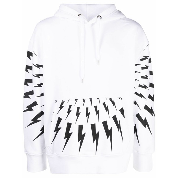 ニールバレット メンズ パーカー・スウェットシャツ アウター Thunderbolt-print hoodie White