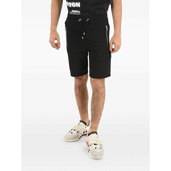 バルマン メンズ 心地よいズボン下 ボトムス Logo-band zip-detail shorts Black
