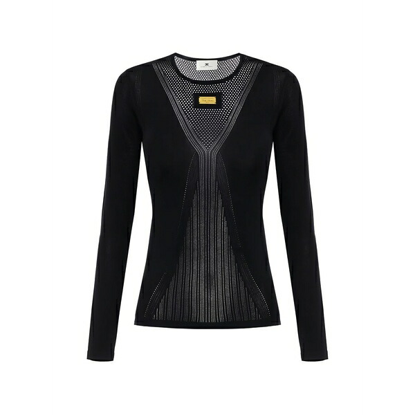 エリザベスフランキ レディース ティーシャツ トップス Open-knit t-shirt Black