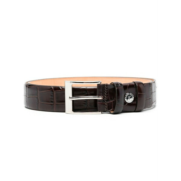 アスピナルオブロンドン メンズ 胴締め 佩び物 Crocodille-effect embossed belt Brown