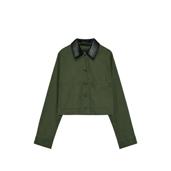 アニービン レディース 上衣＆上衣 アウター Yuma contrast-collar cropped jacket Green