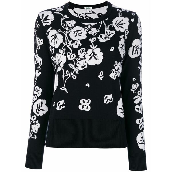ケンゾー レディース 編み物\u0026スウェーター アウター Floral leaf intarsia jumper Black