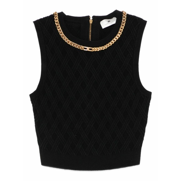 エリザベスフランキ レディース カットソー トップス Chain-embellished diamond-pattern crop top Black