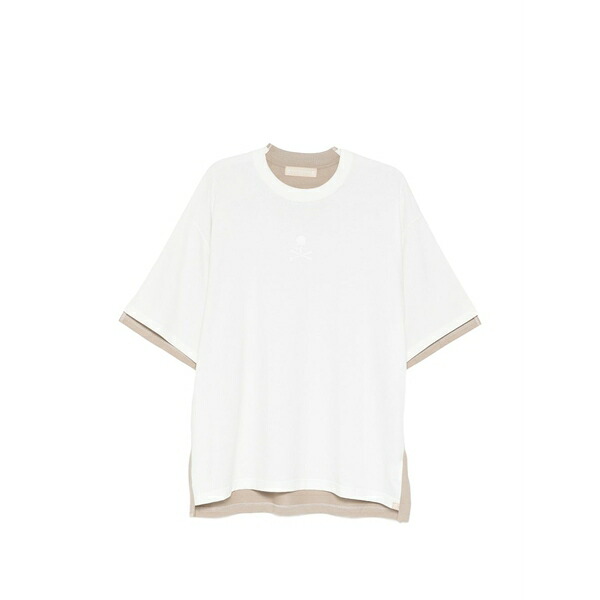 お師匠さん肝ったま 世界 メンズ ティーシャツ トップス Cotton high-low t-shirt White