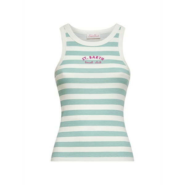 エムシーツーセイントバース レディース カットソー トップス Striped-embroidered tank top Blue