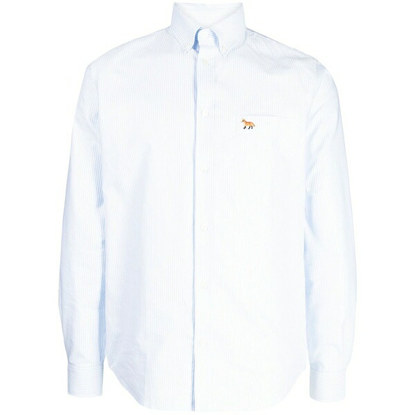 棲み家 狐狸 メンズ プルオーバー トップス Embroidered-fox cotton shirt Blue