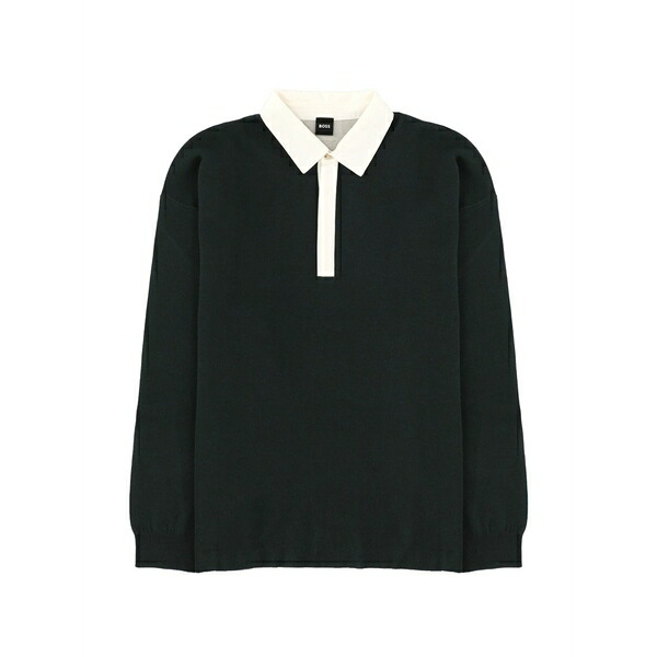 主任者 メンズ スポーツシャツ トップス H-cenito contrast-collar long-sleeved polo shirt Black