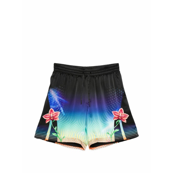 カサブランカ メンズ 心地好いズボン下 ボトムス Floral-print drawstring shorts Black