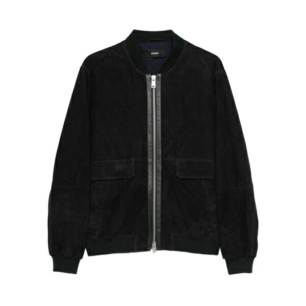 アルマ メンズ ジャケット＆ブルゾン アウター Suede zip-front bomber jacket Black｜asty
