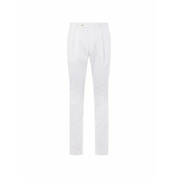 カルーゾ メンズ カジュアルパンツ ボトムス Buttoned straight-leg trousers White|asty