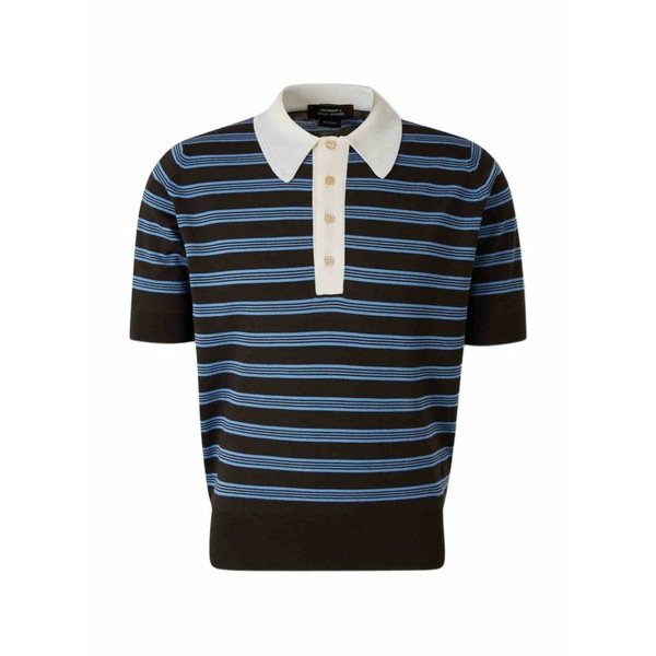 ウェールズ ボナー メンズ ポロシャツ トップス Striped knit polo shirt Brown|asty
