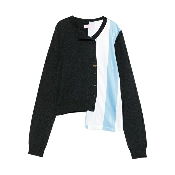 マーティン・さくら色 メンズ ジレー アウター Striped panelled cardigan Grey